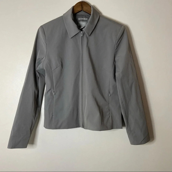 Vintage Stretch Blazer Jacket Gray Zip Up Size 8 Professional Preppy Office - Picture 6 of 8
